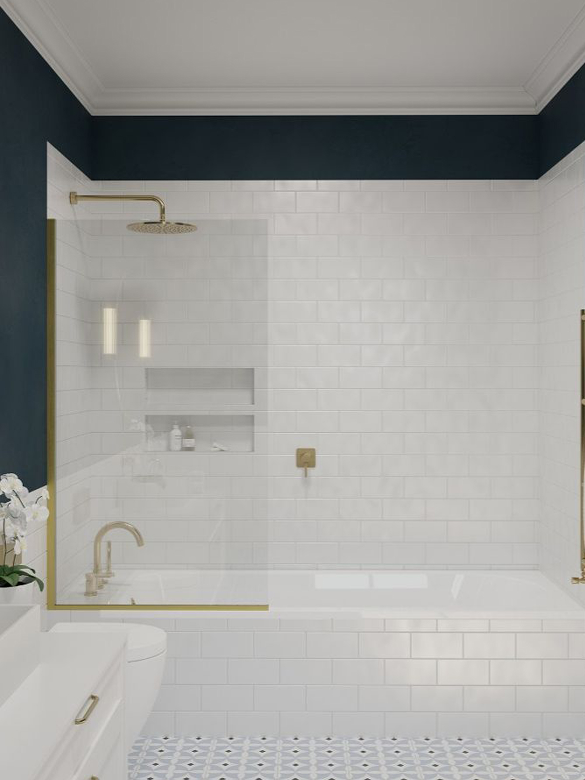 bathtub glass with golden profile