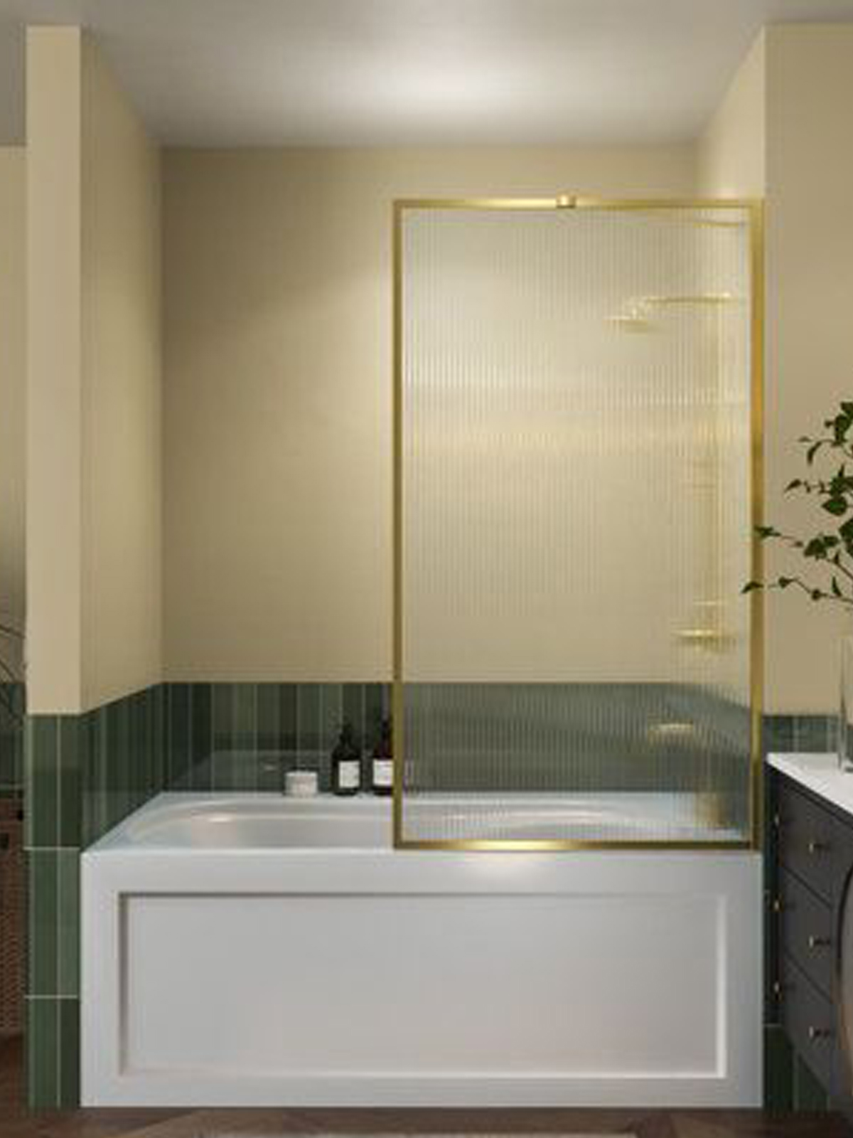 fluted fixed glass with golden profile
