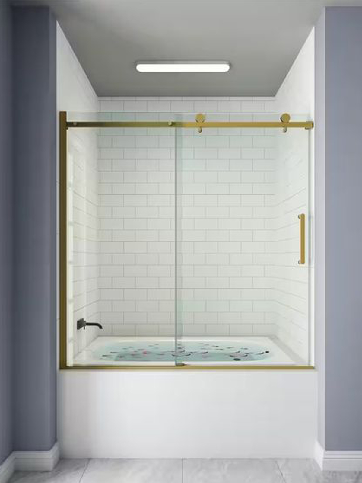bathtub glass sliding in golden finishing